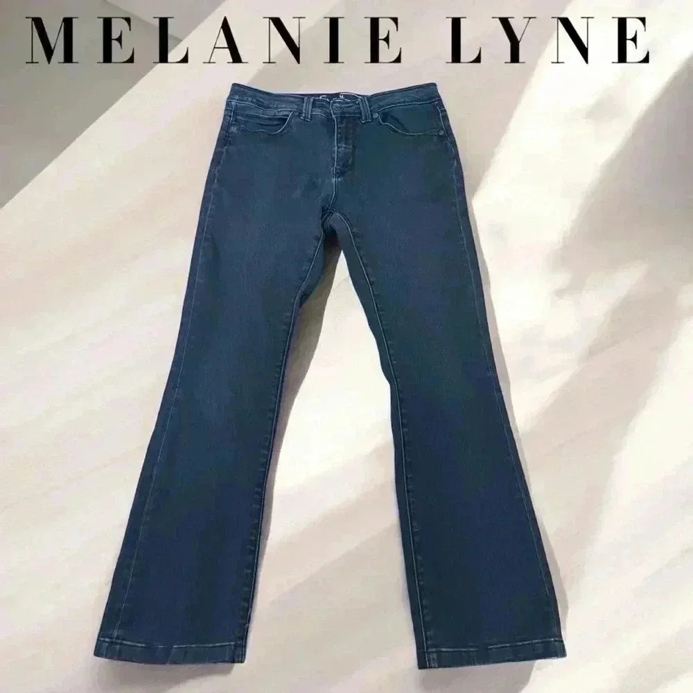 Mélanie Lyne, Designer Flared Leg Black Jeans Sophisticated Fit, Size 29